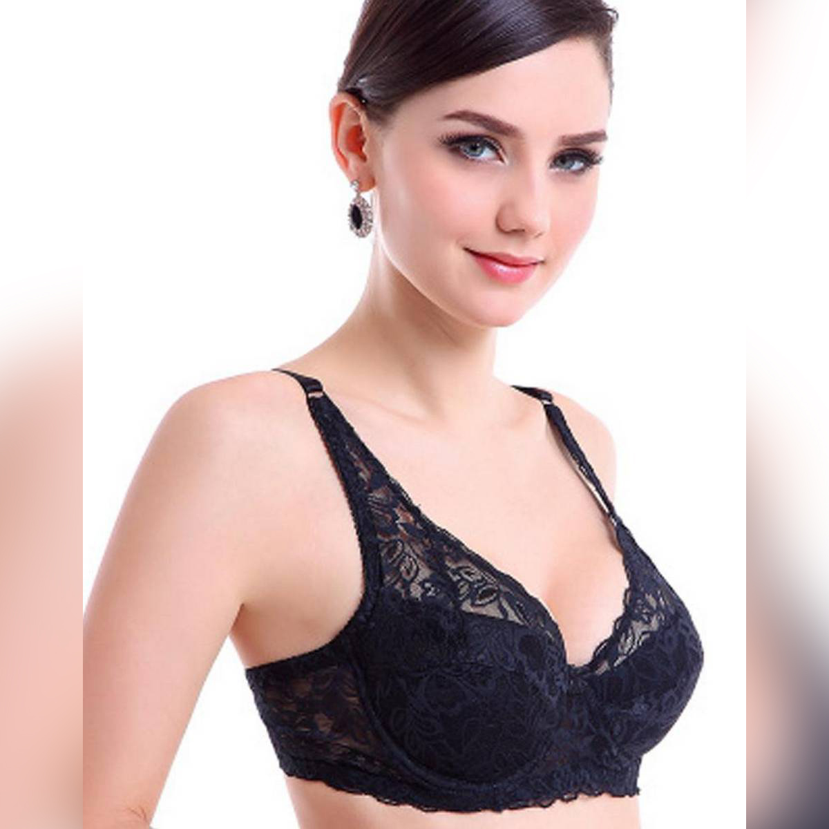 Black Embroidered With Net Bra For Women