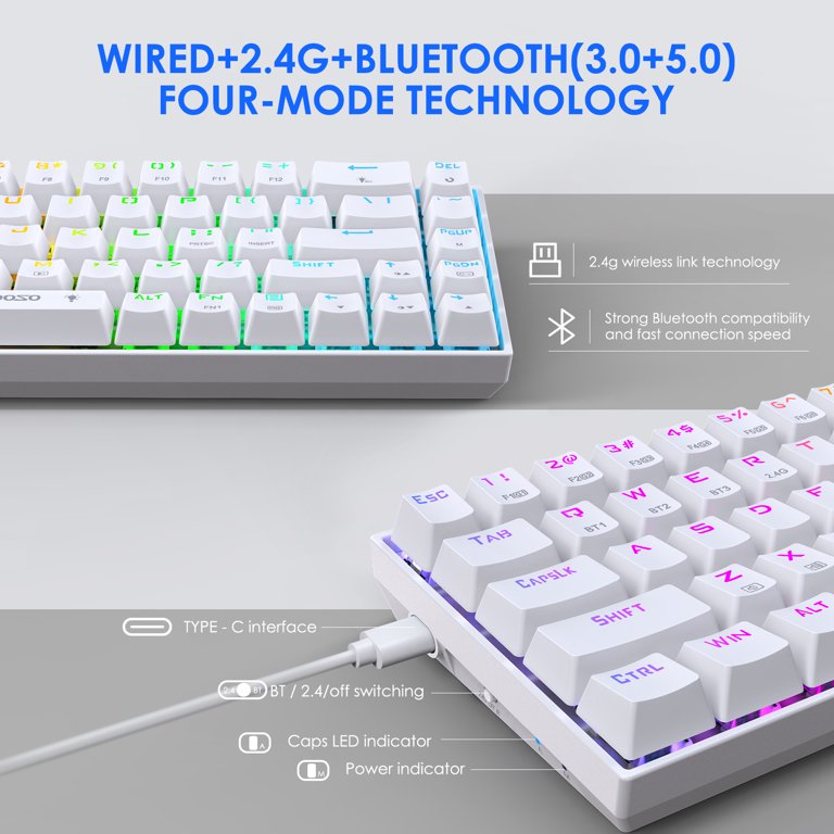 E-YOOSO Z-686 Tri-Mode Wireless 65% Mechanical Gaming Keyboard White RGB 68 Keys Hot Swappable Red Switches 18 03eacc27bf5021ed96dc20d6be49f3ae