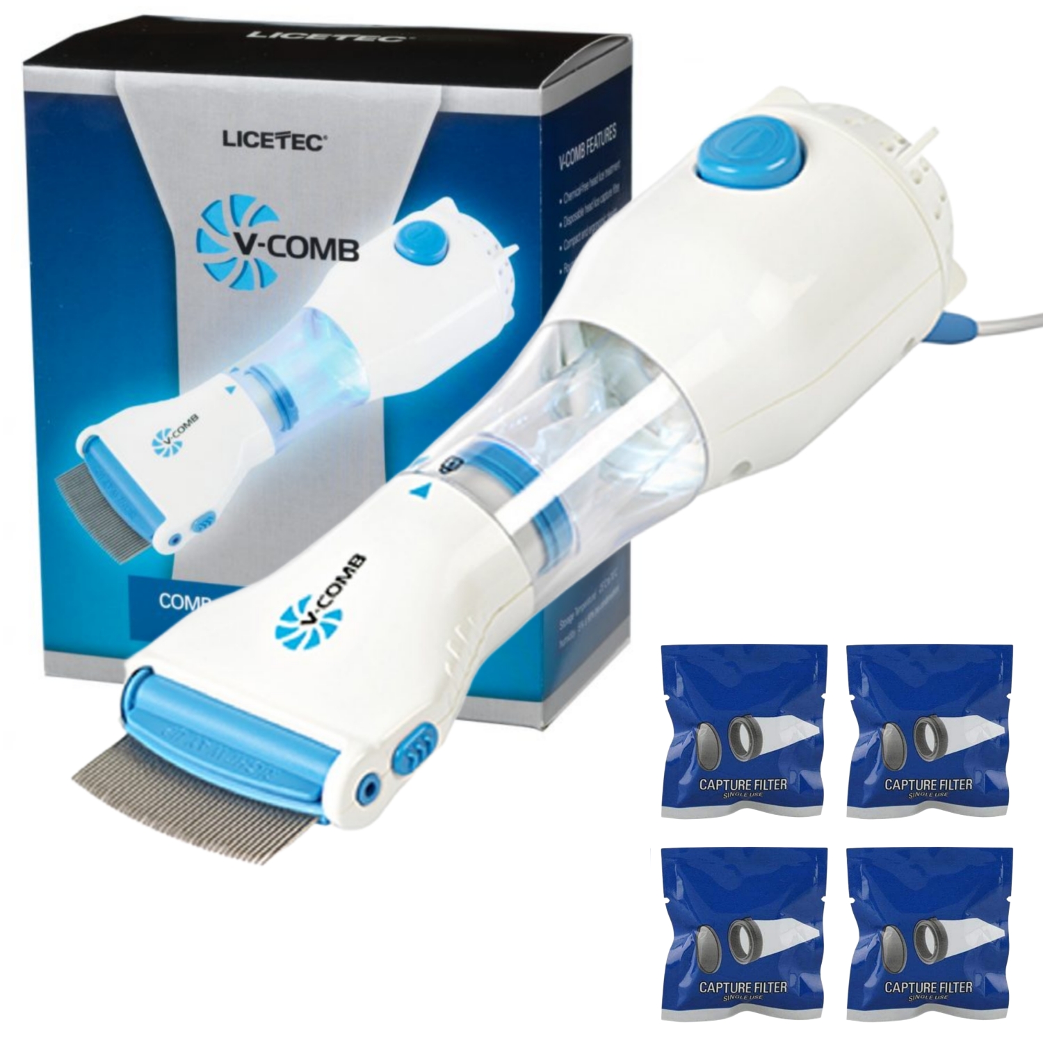 V Comb, Anti Lice Electric Comb, Head Lice Machine with Filters, Lice Removal Machine, Anti Lice Machine with Steel Comb, Rechargeable Anti Lice Comb with 4 Filters, Lice Egg Removal Machine V Comb Electronic Head Lice Removal Machine Anti Lice Machine