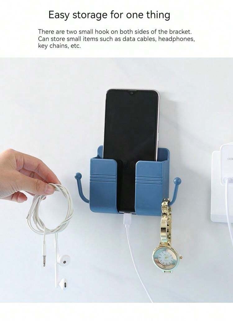 Phone Accessories Wall Mount Adhesive Mobile Phone Wall Charger Holder and Remote Control Stand Multipurpose Storage Box