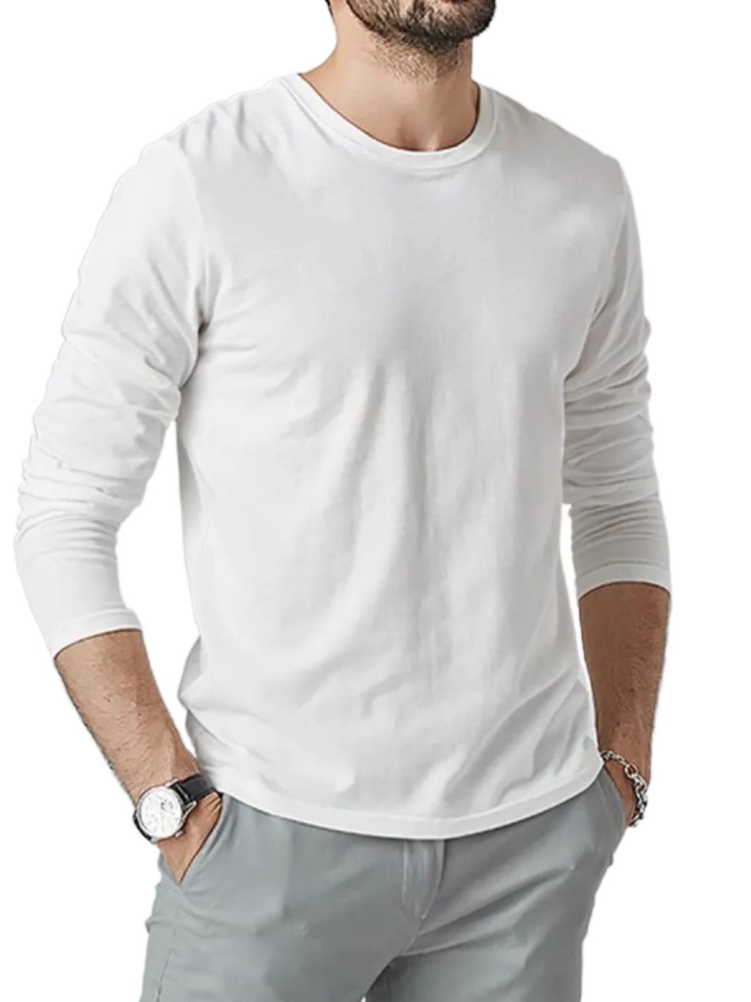 MK Garments - Long Sleeves Round Neck Plain Tshirts For Men