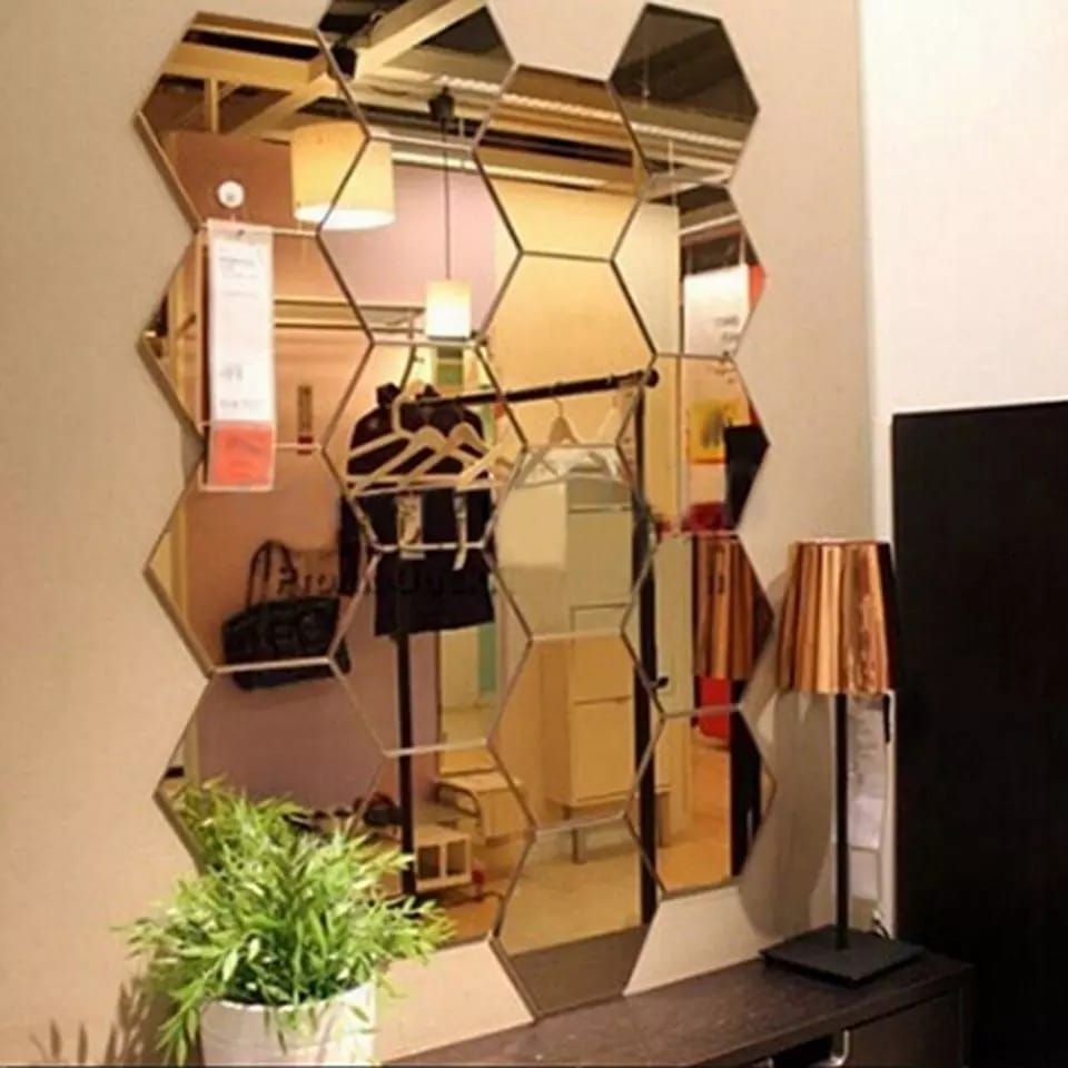 Hexagon Mirror Wall Stickers Acrylic Self Adhesive Acrylic Golden