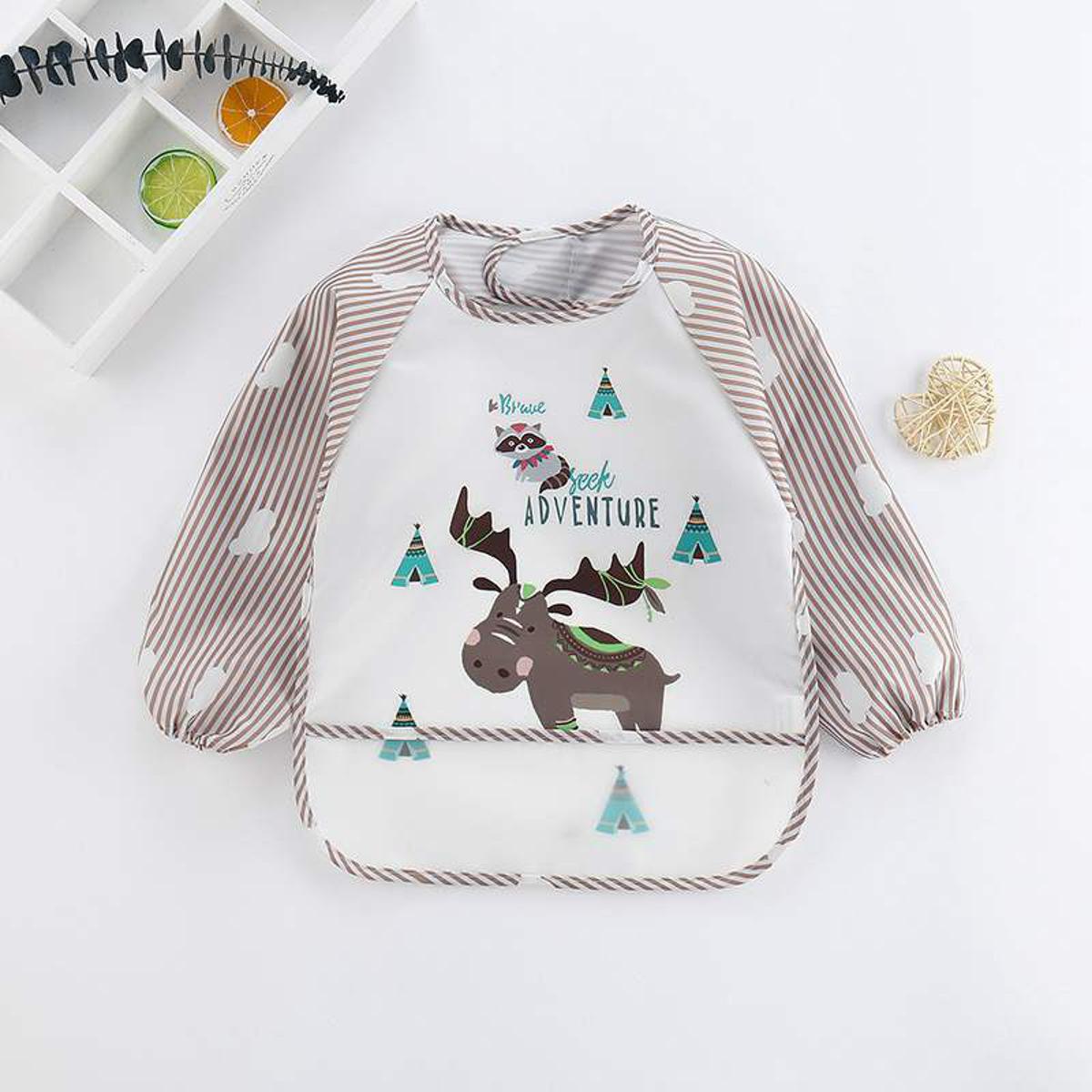 Merab Mall Cute Cartoon Baby Bibs Waterproof Infant Eating Bib with Pocket Children Drawing Long Sleeve Apron Kids Burp Cloth Baby Stuff
