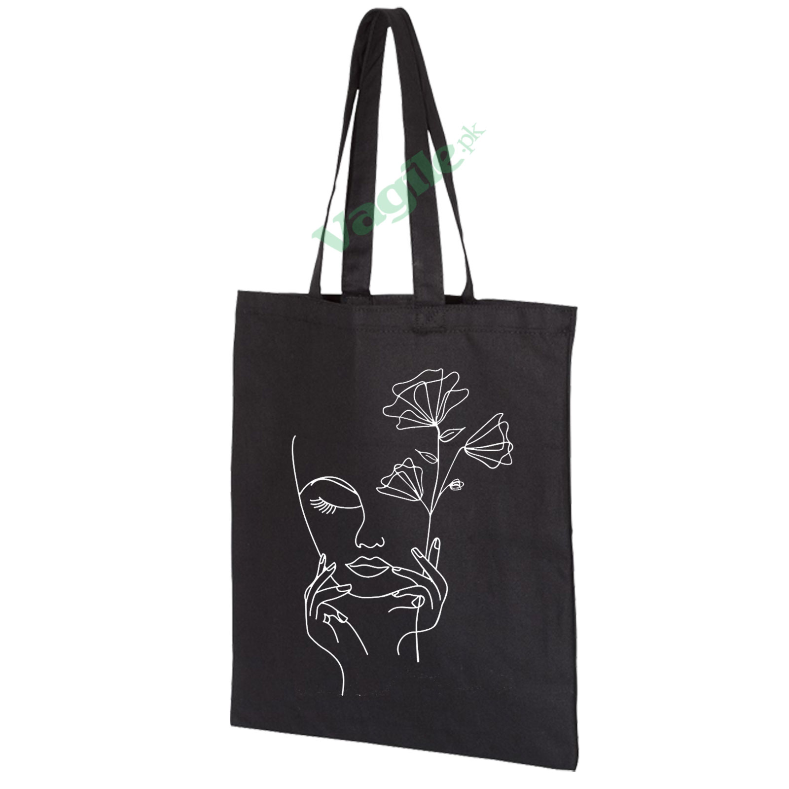 Vagile One Line Drawing Face with Flowers Tote l Aesthetic Hand Bag