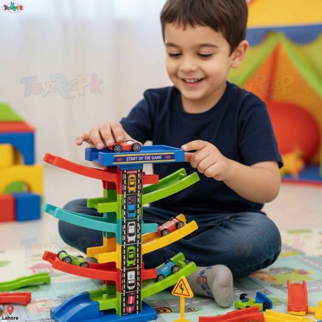 Race Car Slide Track Toy - Ramp Racer Car Set 7 Layer 6 Cars & 15 Layer 10 Cars - Kids Rolling Track Racing Toy Bright Color Educational Activity Toy for Toddlers Boys Girls - ToyzRusPk