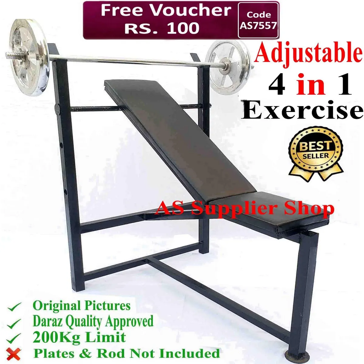 BEST Quality Multi 6 Exercise Adjustable Chest Bench Press Incline Decline  Straight Flat Leg Thigh Biceps Bench Press Chest Exercise Bench Press  Weight Lifting Bench Press Body Building Bench Press Home Gym
