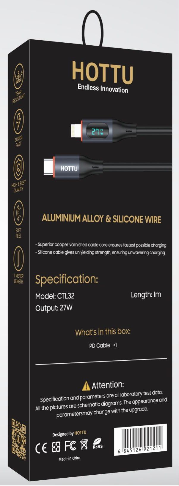 HOTTU CTL32 Type C to Lightning 27w Cable ( Max ) Fast Charging