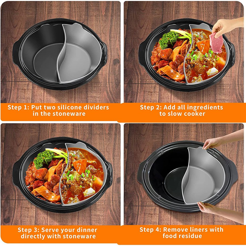 2pcs Reusable Silicone Slow Cooker Divider Liners For 6-7-8 Qt
