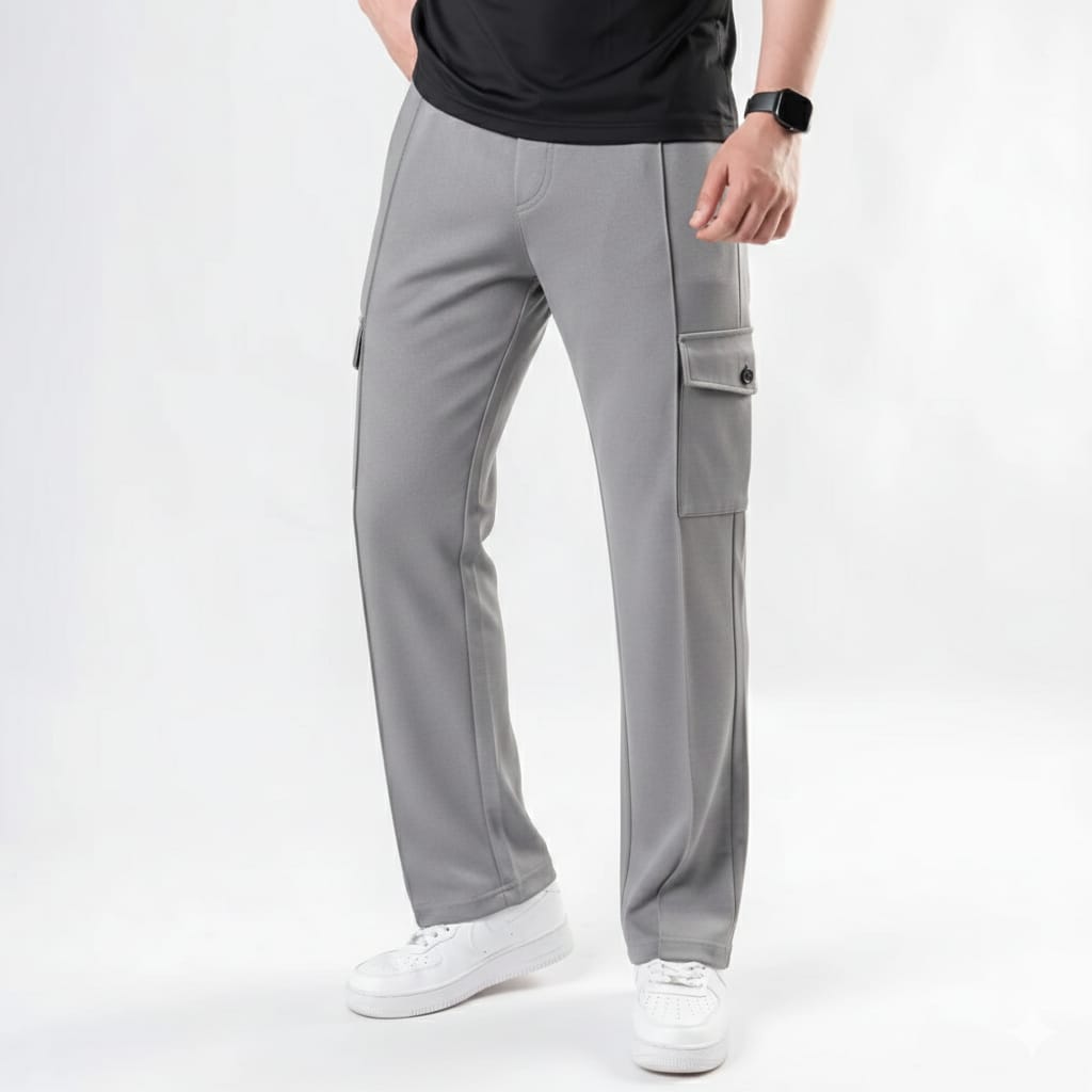 Oversized With Cargo pockets Straight Trouser for Men - Wide Leg, Baggy Style, Terry Fabric for Summer Comfort, Cargo Pants