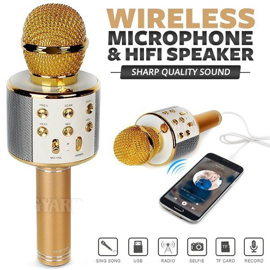 WS858 WIRELESS KARAOKE BLUETOOTH MICROPHONE Mic WITH HIFI SPEAKER For