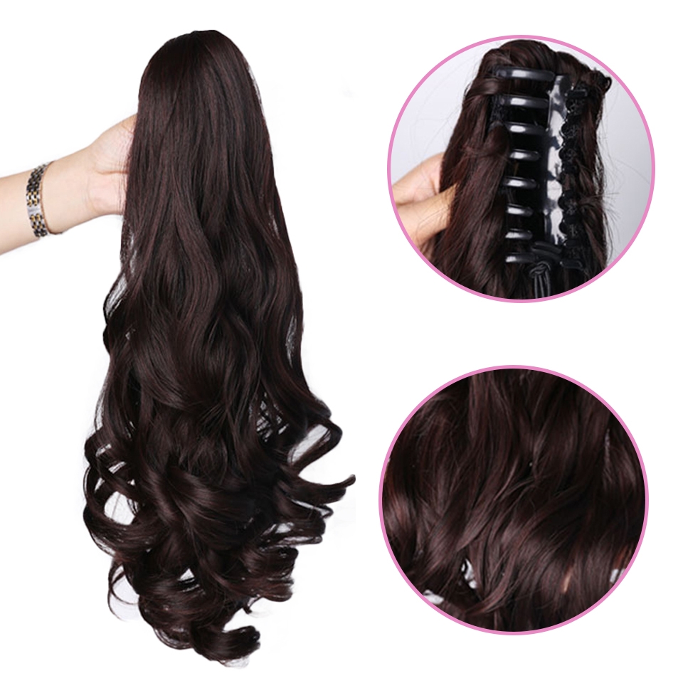 Catcher Hair Extension Full Volume medium Brown Hair Extension Catcher Clip Ponytail for Women