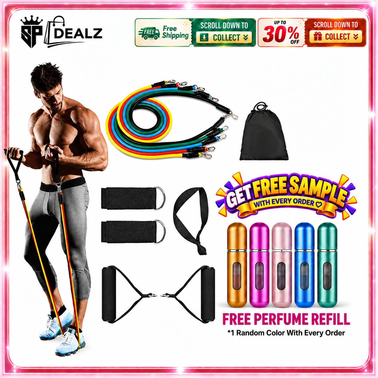 SP Dealz 11-Piece Resistance Bands Set for Men & Women – Exercise Workout Bands for Home & Gym, Strength Training, Fitness & Muscle Building
