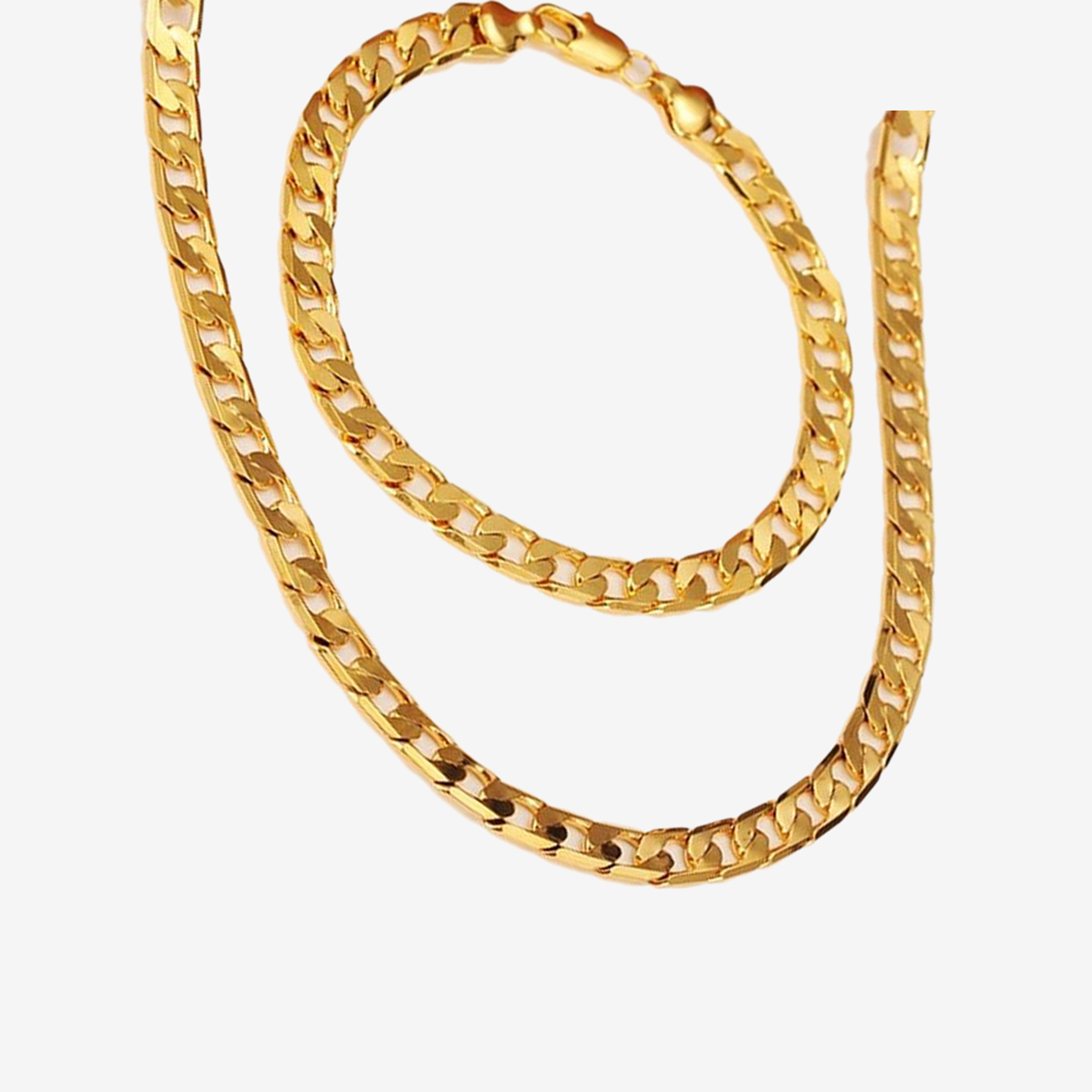 Pack Of 2 – Cuban Style Golden Hand Bracelet and Neck Chain for Boys