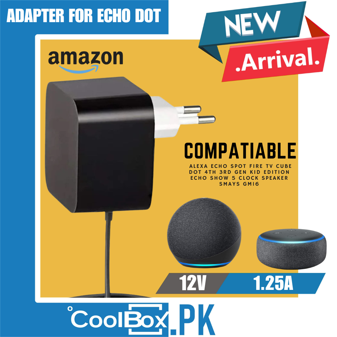 AMAZON EU Plug AC Adapter Power Supply Charger 15W for Amazon Echo Dot 12v Black Compatible for Amazon Alexa Echo Dot (3rd gen and 4th gen)