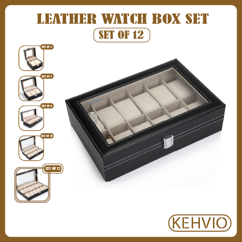 Watch Box Organizer for Men PU Leather Storage Case Classic and Luxury Style Black 2/3/6/10/12 Grid