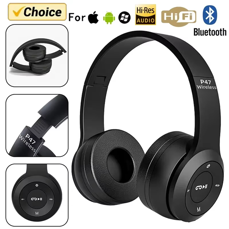 P47 Wireless Headphones Bluetooth Stereo Head phones Foldable Headset with Mic Wireless Built-in Mic compaible for all Android Devices and PC