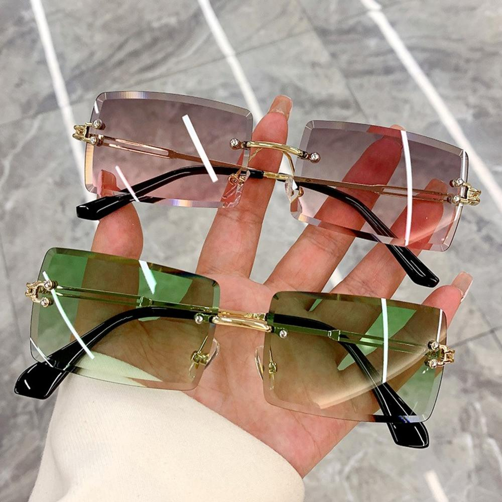 Fashion Sunglasses Rimless Rectangle Shades Gradient UV400 Protection Summer Traveling Vintage Sun Glasses for Women Men
