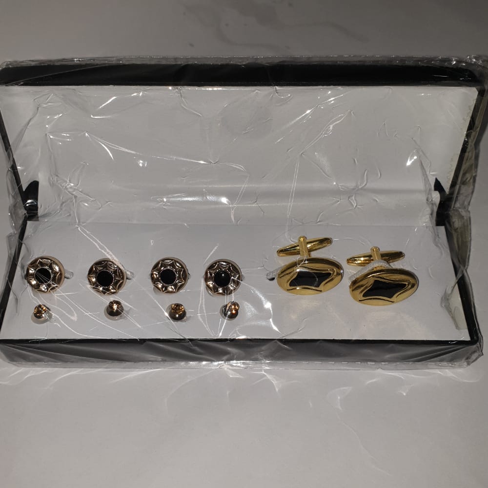 Complete Set Metal Cuff links and Plastic Buttons for Men |  Men’s Cuff-link & Buttons With Box Silver and Gold