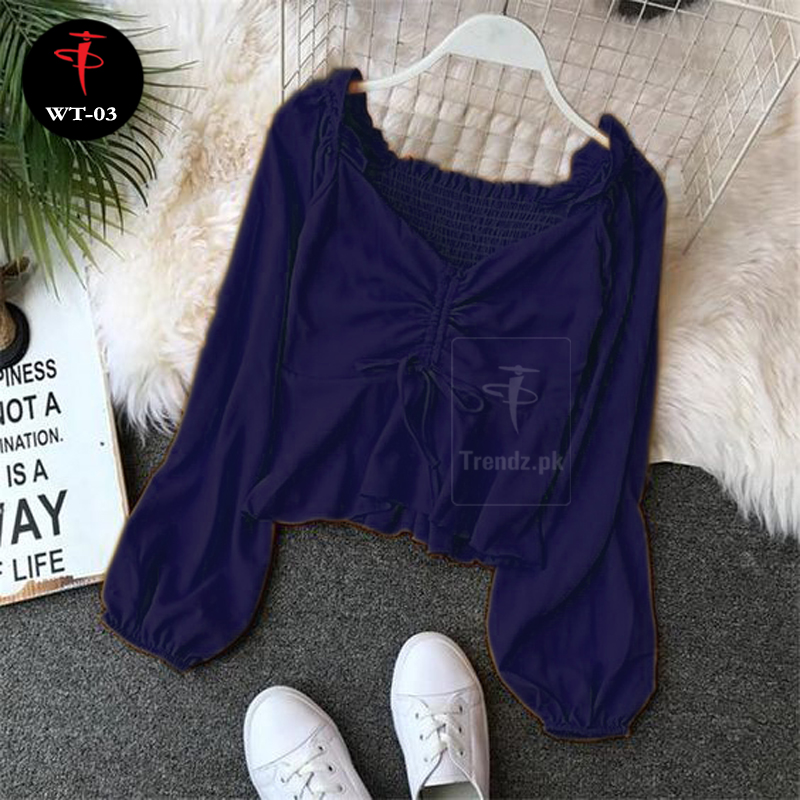 TRENDZ.PK Drawstring Western Style Top For Women/Girls Solid Slim Shirts Ruffles Grace Fashion WT-03