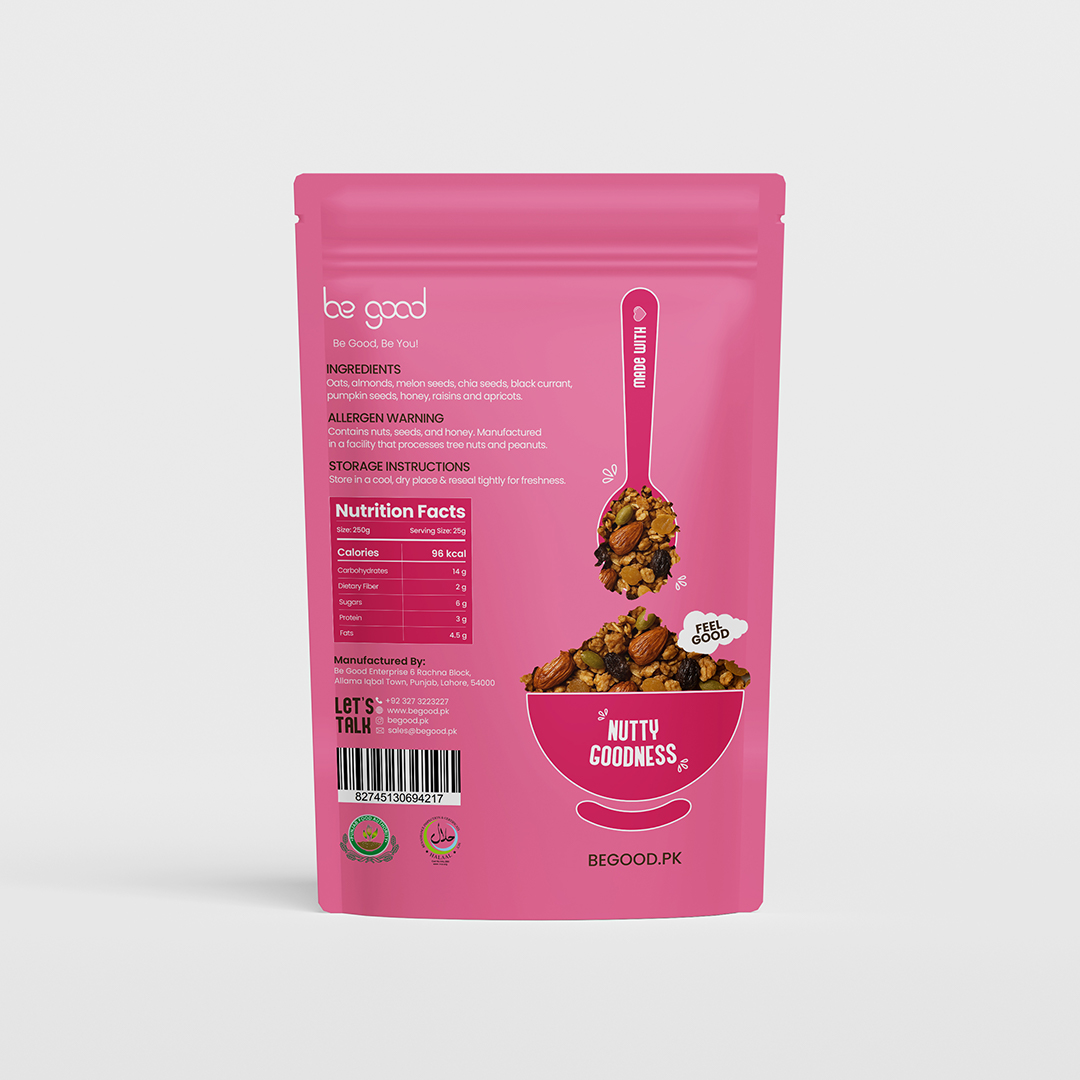 Be Good Crunchy Berry Granola | Nuts Granola Pack | Oats, Almonds, Melon & Chia Seeds, Black Currant, Pumpkin Seeds, Raisins & Apricots | Crunchy High Protein & Fiber Snack