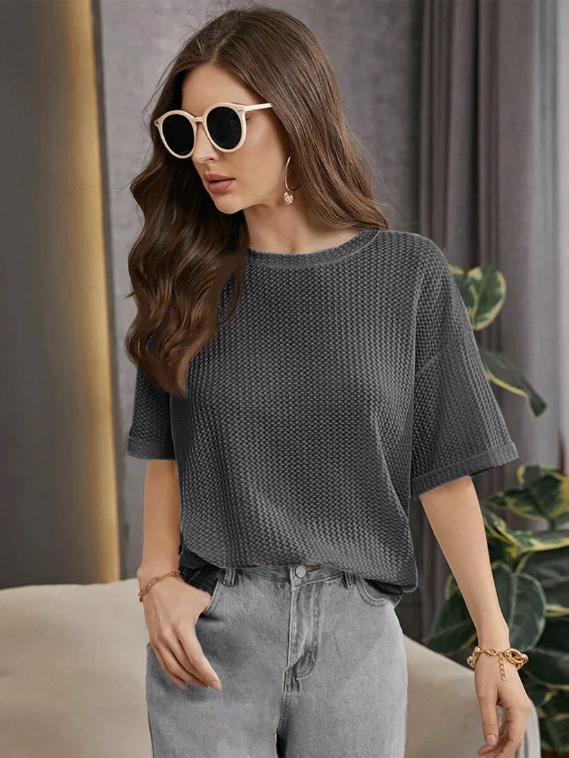 SA Traders Waffle Knit Texture Oversize T-Shirt For Girls And Women - Summers Trendy New Tshirts For Women / Tshirts For Girls / Women'S Tshirts / Girls Tshirts