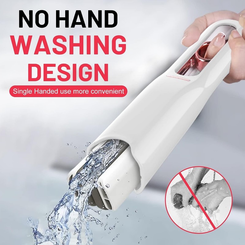 Portable Mini Cotton Mop – Self-Squeeze Mop for Small Spaces, Kitchen & Mirror Cleaning - Wet & Dry Desktop & Glass Mop (Includes 2 Cotton Heads + 1 Handle)