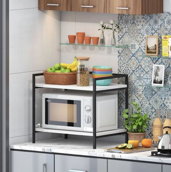 Multi-Layer White Kitchen Storage Rack Microwave Oven Stand