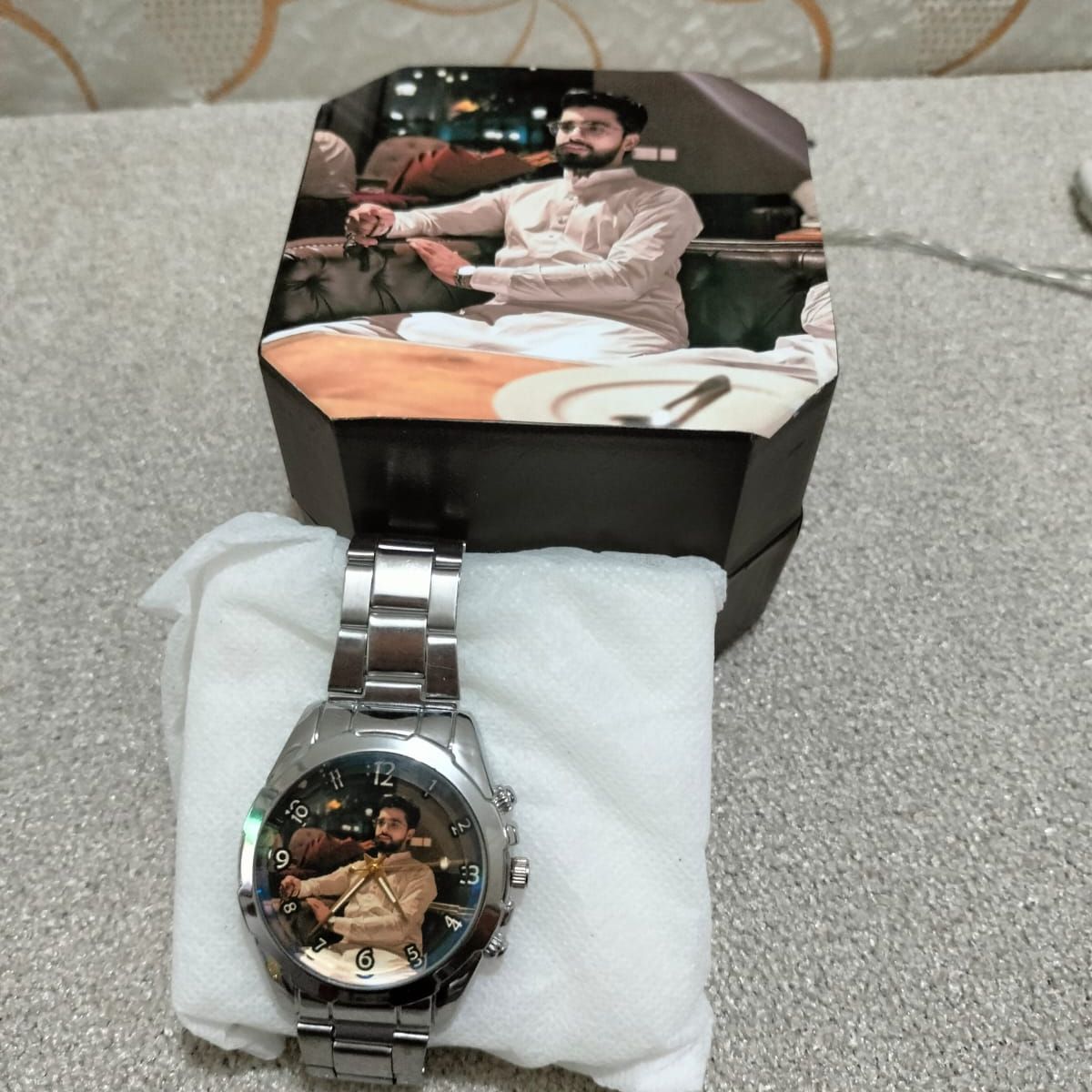 Customized Name Silver Chain Watch For Boys With Pic Box - Premium Quality