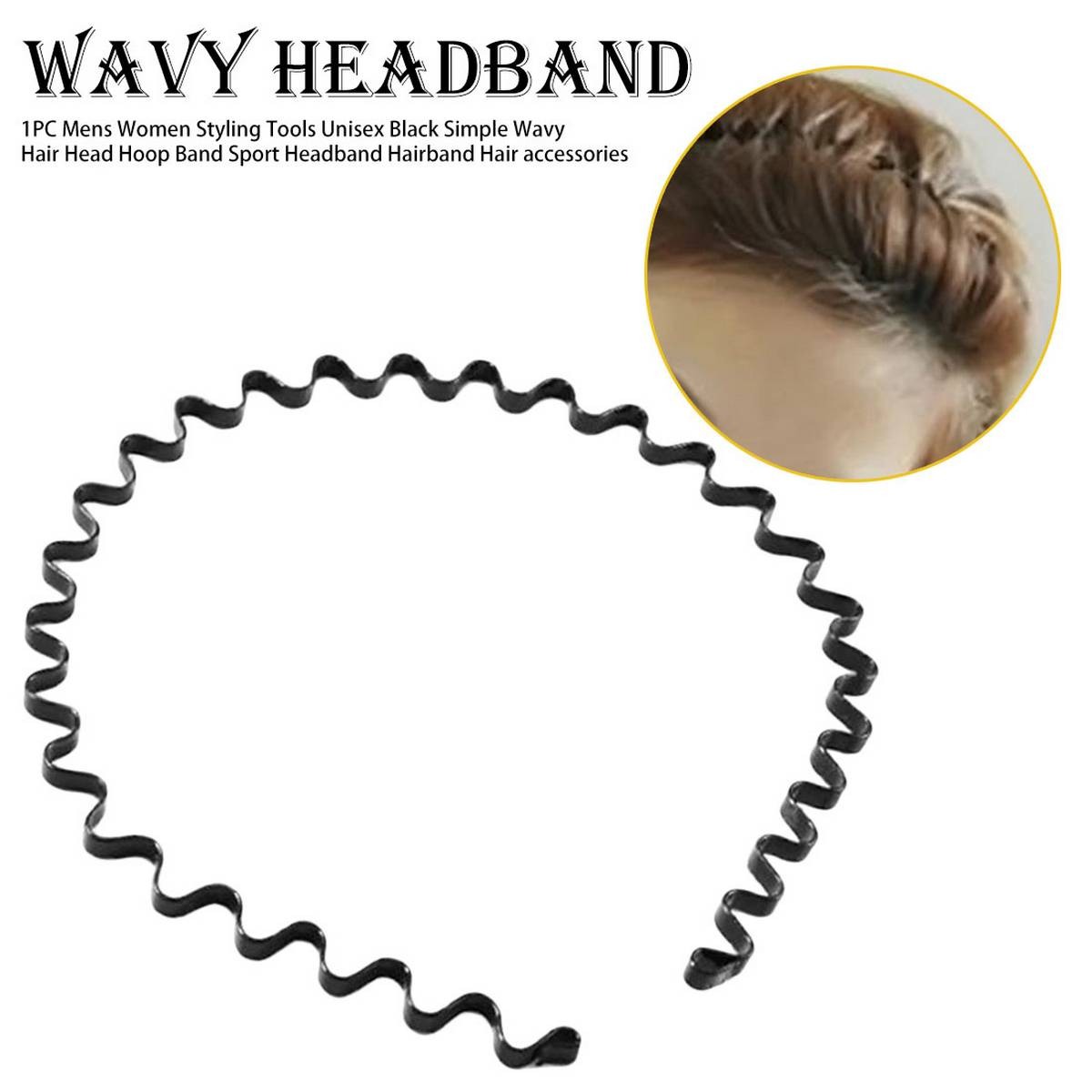New Fashion Mens Women Black Wavy Hair Head Hoop Band Sport Headband Hairband hair accessories