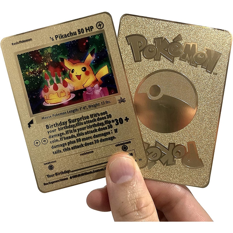 8.8*6.3cm pokemon Illustrator Pikachu Generic Gold Card Collection Metal  Gold Card toys for children