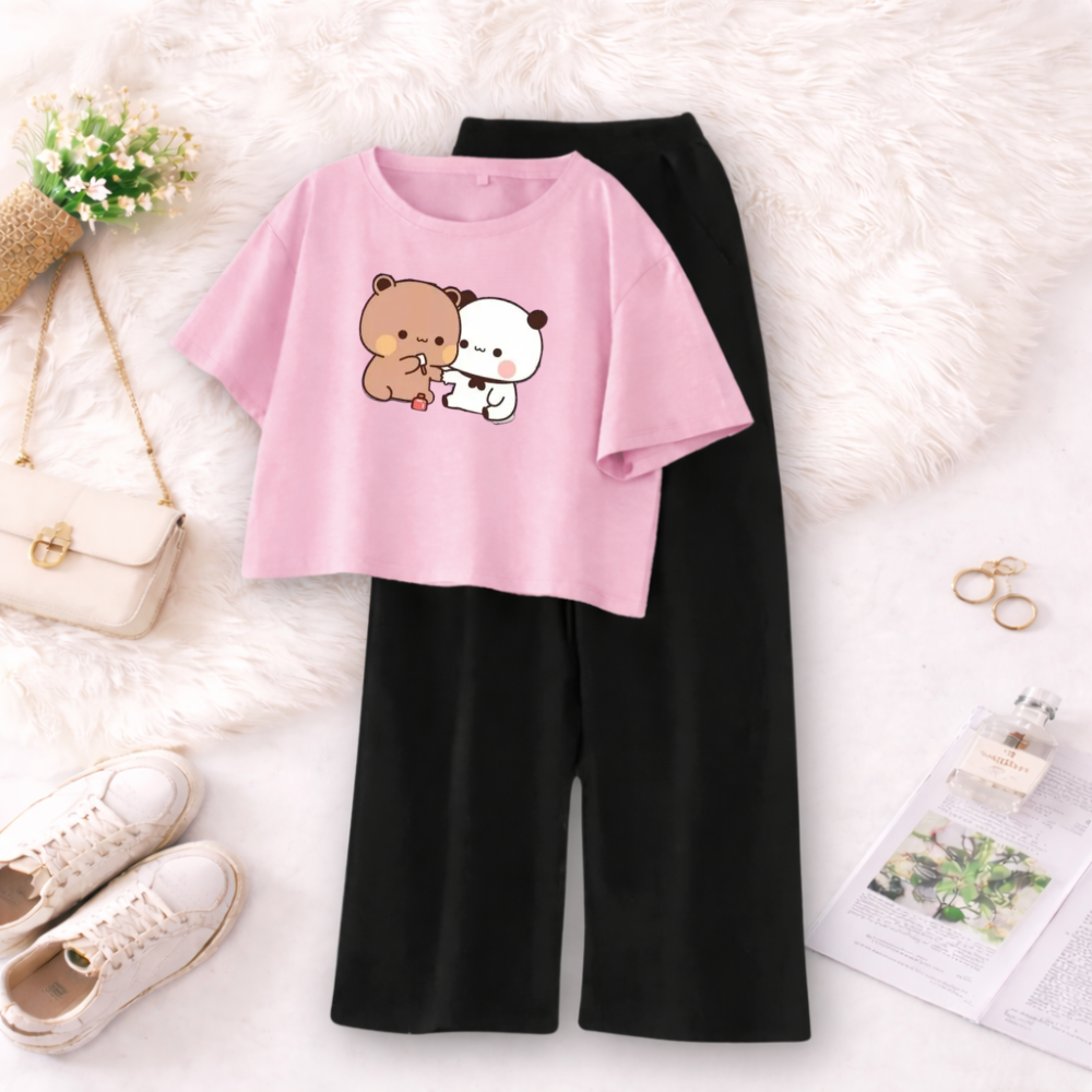 MK Garments - Bubu Dudu Printed  Premium Quality Casual Suits for Girls and Women Crop T Shirt With Plaazo