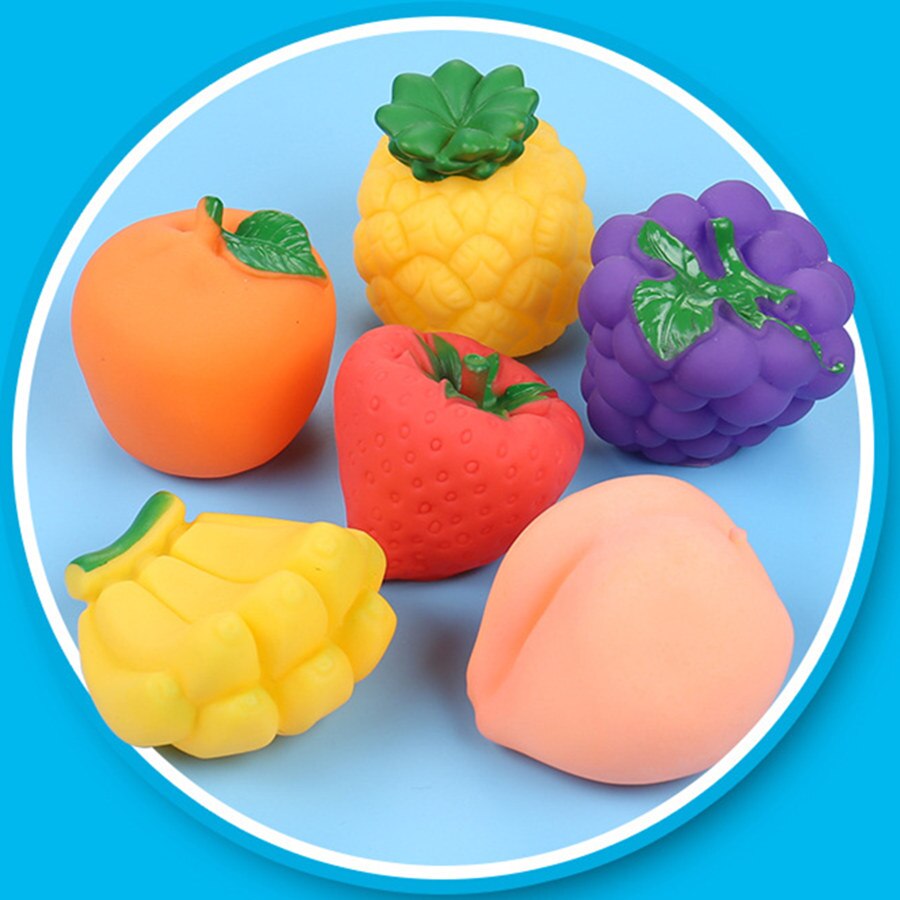 Large Size Pcs Soft Rubber Fruit Baby Bath Toys Set Whistle