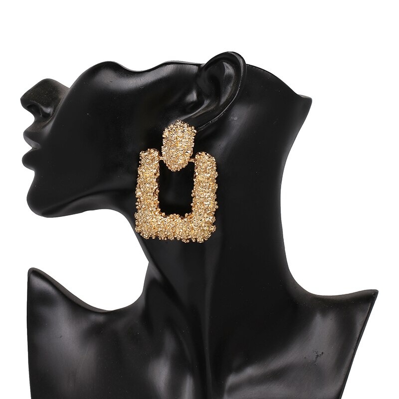 African Style Golden Square Earrings â€“ Trendy Drop Jewelry