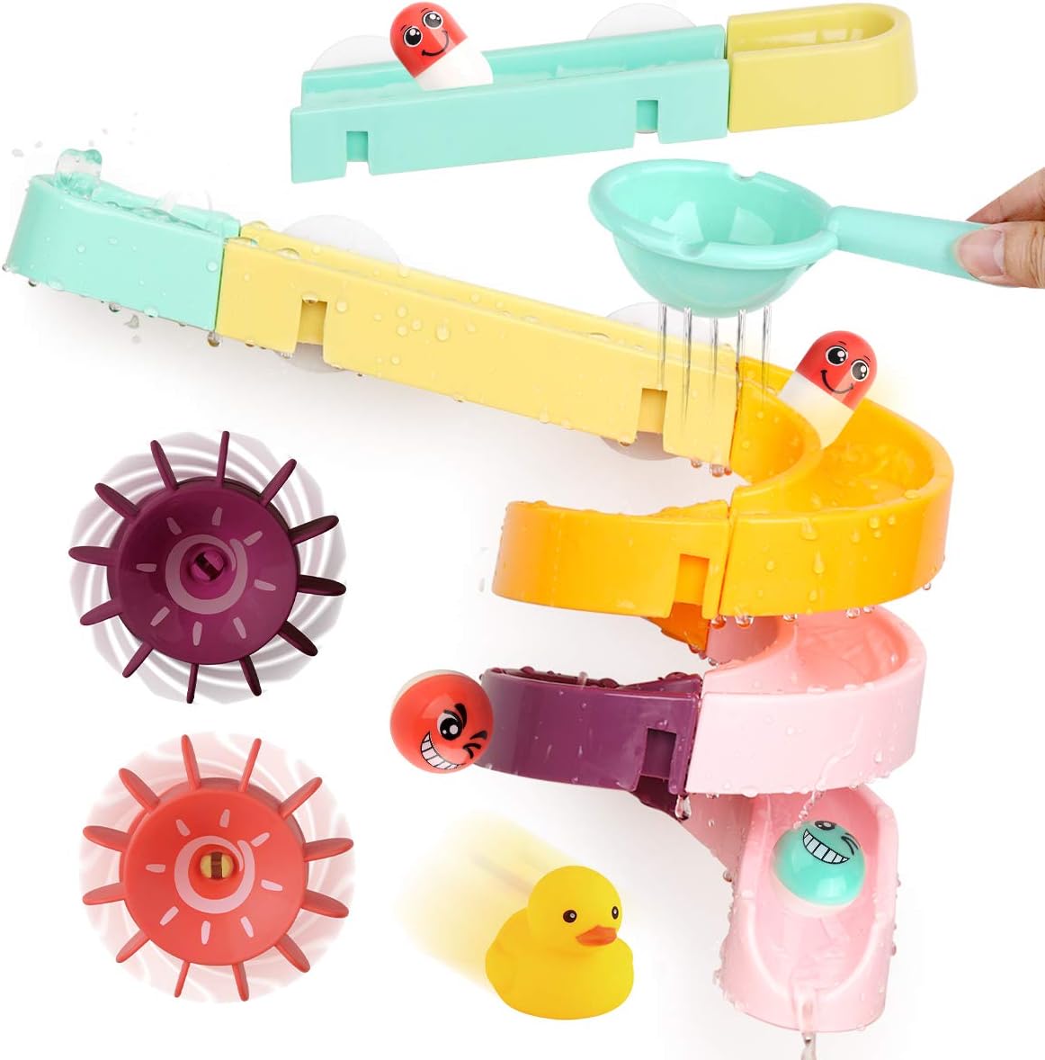 Children'S Bath Toys Set, 24Pcs Diy Slide Waterfall Track Stick With Suction Cup And Wheels Water Ball Shower Floating Bathtub Toy Summer Children Bathtub Gift For Kids Boys Girls