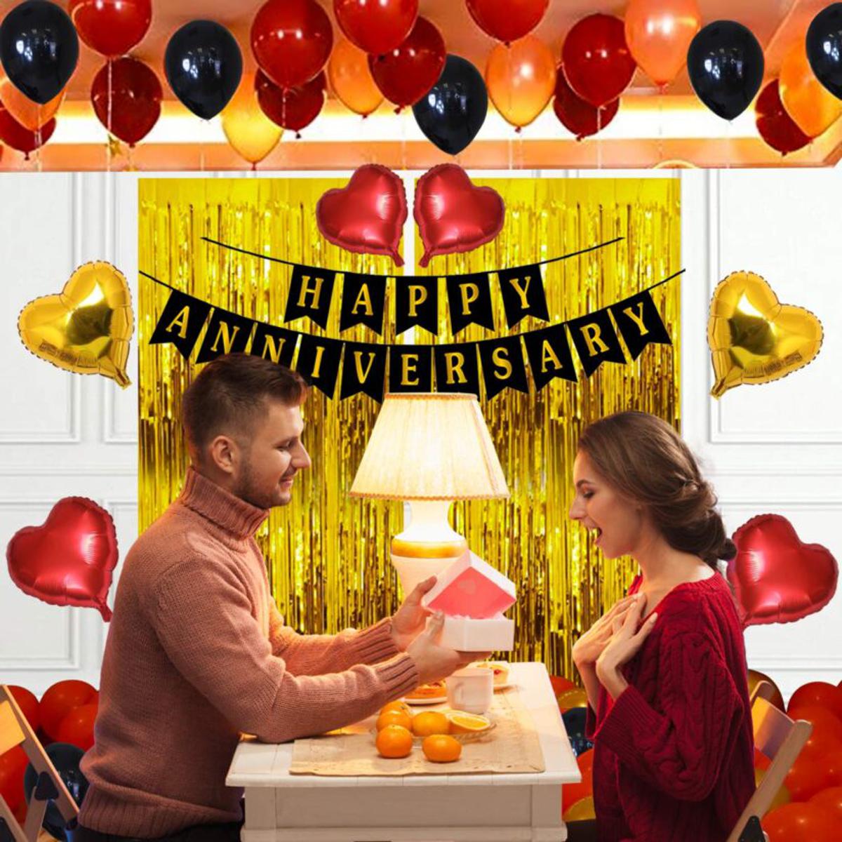 Happy Anniversary Decoration Items with Foil Curtain Banner