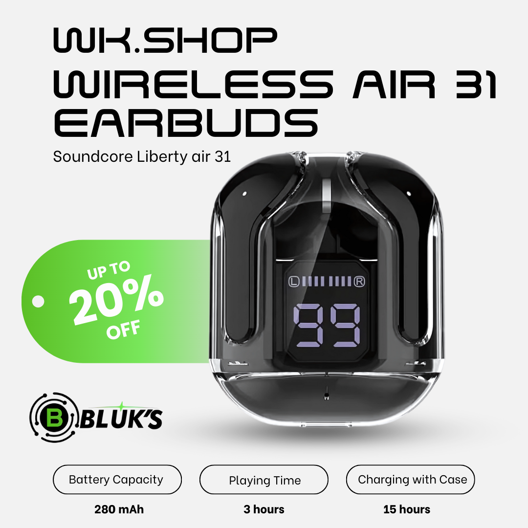 WKSHOP Air 31 Transparent Wireless Earbuds Bluetooth 5.3 TWS Earphones HD Bass Touch Control Noise Reduction Gaming Earbuds Long Battery Stereo Sound Compatible with Android iOS Mobile Phones Charging Case Low Latency Handsfree Music Ear Buds