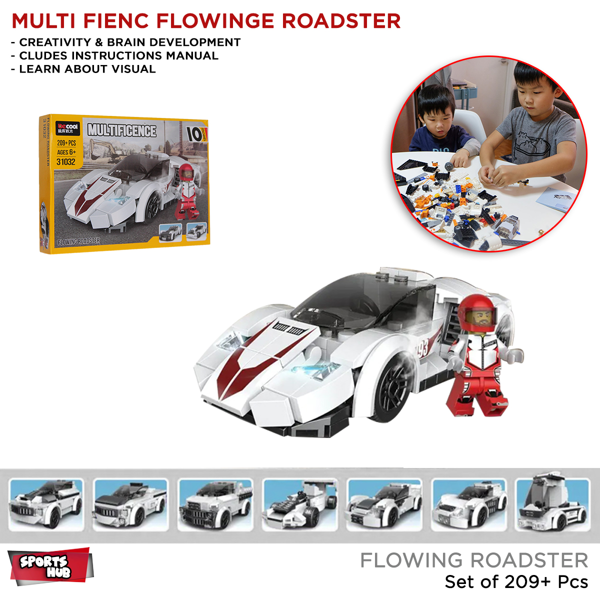 Decool Flowing Roadster Building Blocks For Kids Technique Bricks Block and Engineering Toy, Creative Racing Car Toys Plastic Educational Building Blocks DIY Bricks Car Model Play Set For Toddlers Kids Teenager Build Your Skill Gift For Boys & Girls