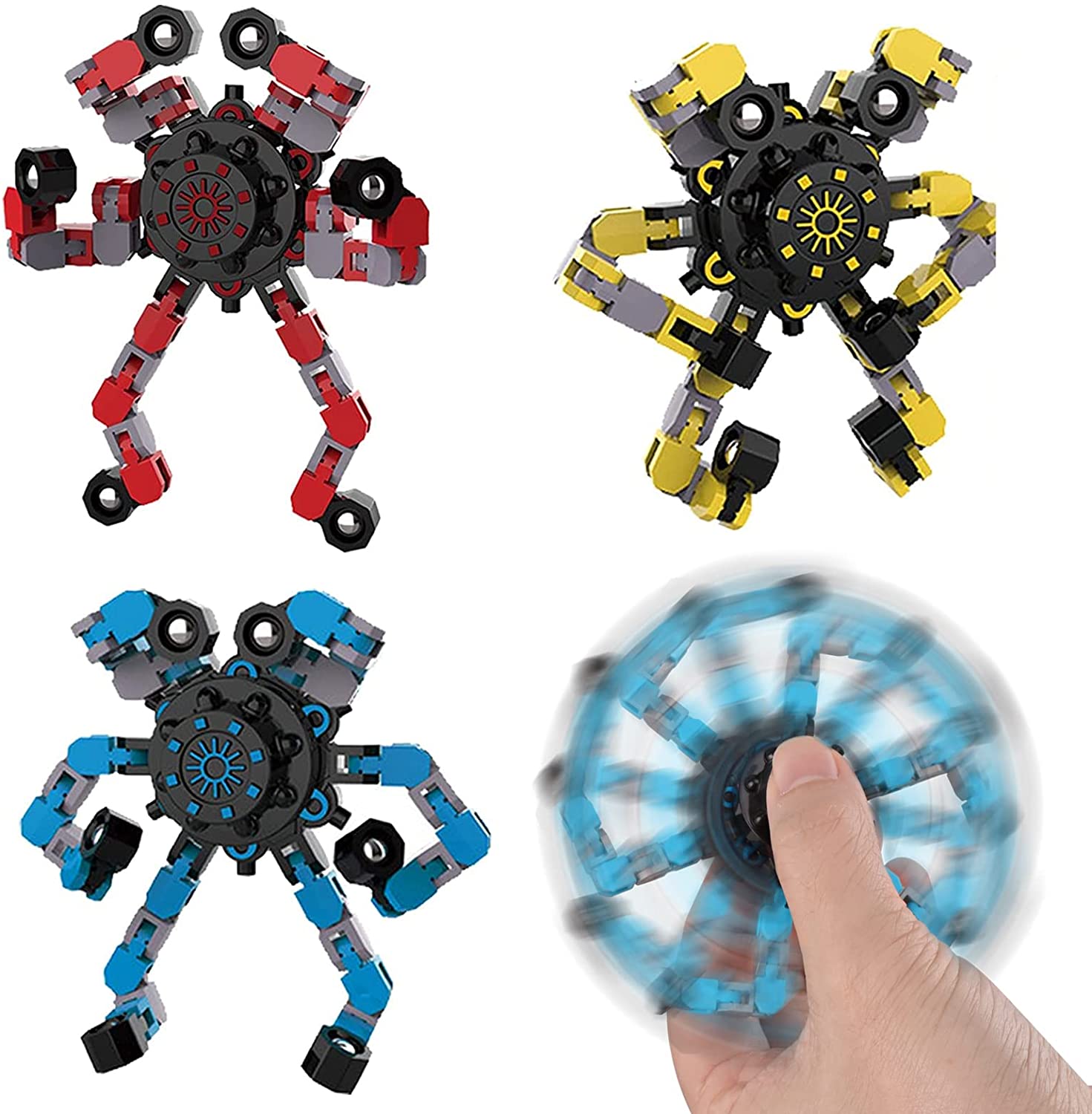 Fingertip Mechanical Top, Gyro Spinning Top Toy, Transformable Creative Chain Mechanical Gyro Robot Toy, Sensory Fidget Toys, Stress Relief and Anti Anxiety Toys for Adult and Kids