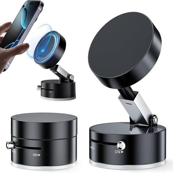 Magnetic Car Phone Holder with Vacuum Suction Cup – 360° Adjustable Dashboard Mobile Mount, Hands-Free Magnetic Smartphone Stand for Car & Desk