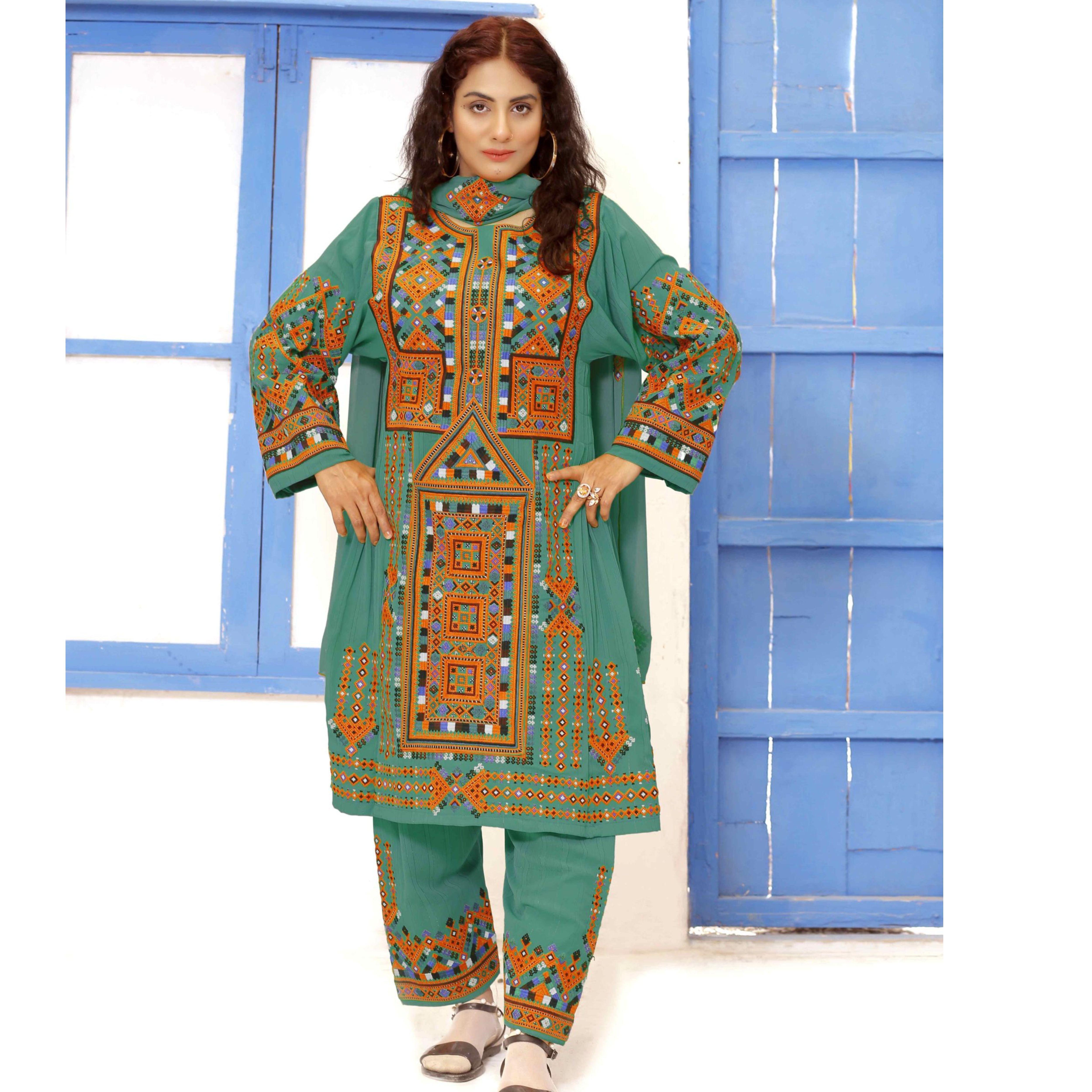 Zarnisha Balochi Embroidery Green Dress Lewa Collection For Girls / Women |  Daraz.pk