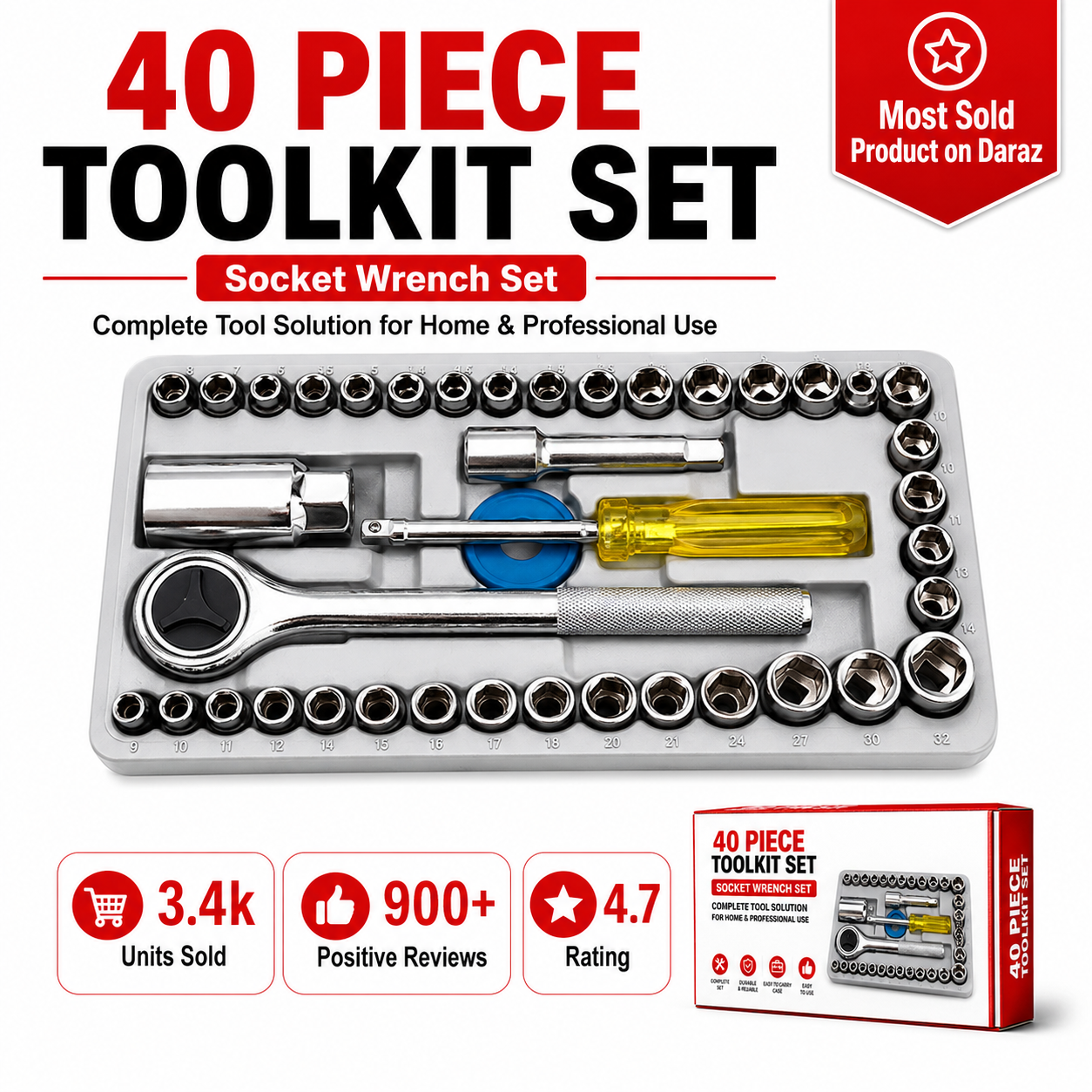 Aiwa 40 Piece Toolkit Combination Socket Ratchet Wrench Set Electronics Accessory For Car, Bike and Cycle Repair Goti set pana set bike toolkit home toolkit travel toolkit car toolkit nut bolt rench wrench for fitting bed home tool hand tools