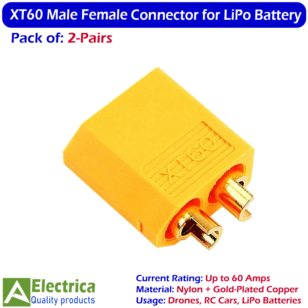 2 Pairs XT60 Power Connector Male Female Plug for 60A High Quality FPV Drone, RC Car, Battery Pack by Electrica
