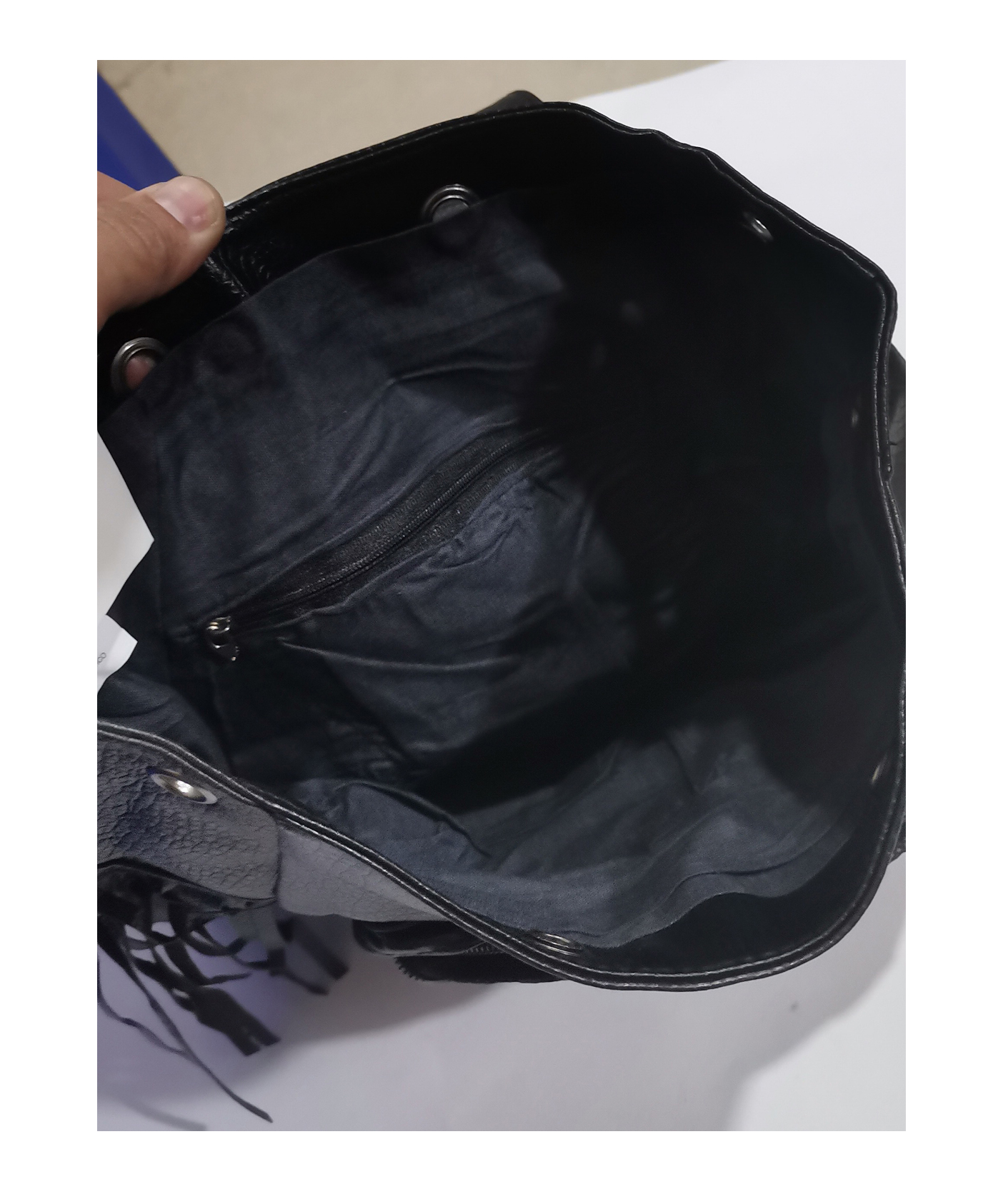 Stylish Black Faux Leather Backpack For Women - Textured Leather Bag Drawstring Daypack Medium
