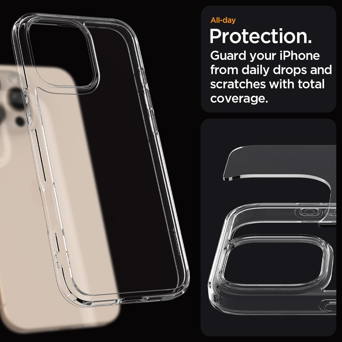 Spigen Clear Case For 16,15,14,13,12,11, - Transparent Ultra Hybrid Spigen Case With Four Side With Camera Protection Crystal Clear Case