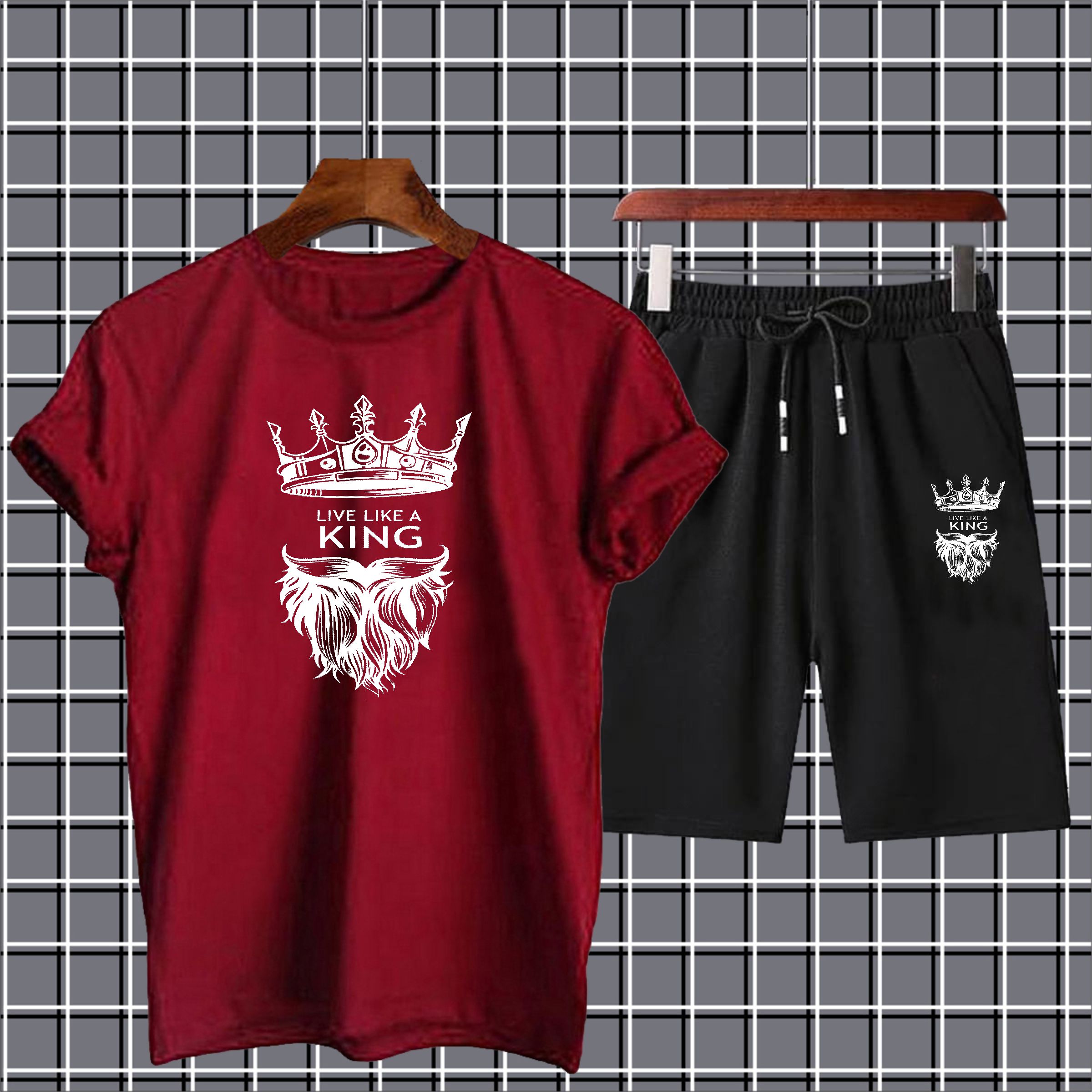 Live like a king Printed T-shirt And Shorts Summer Track Suit For Men -Black