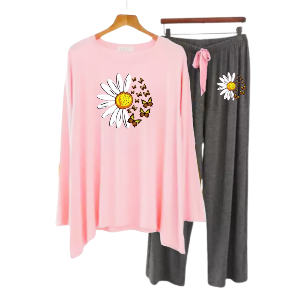 MK Garments - Sunflower Printed Lounge Wear 2 piece Pajama Night Suit for SleepWear Home Wear For Girls Women