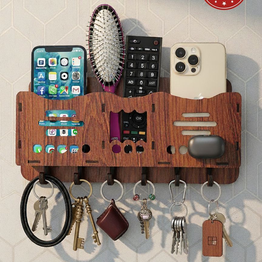 Wall-Mounted Wooden Organizer for Keys, Phone, and Other Essentials - Modern Home Decor Accessory