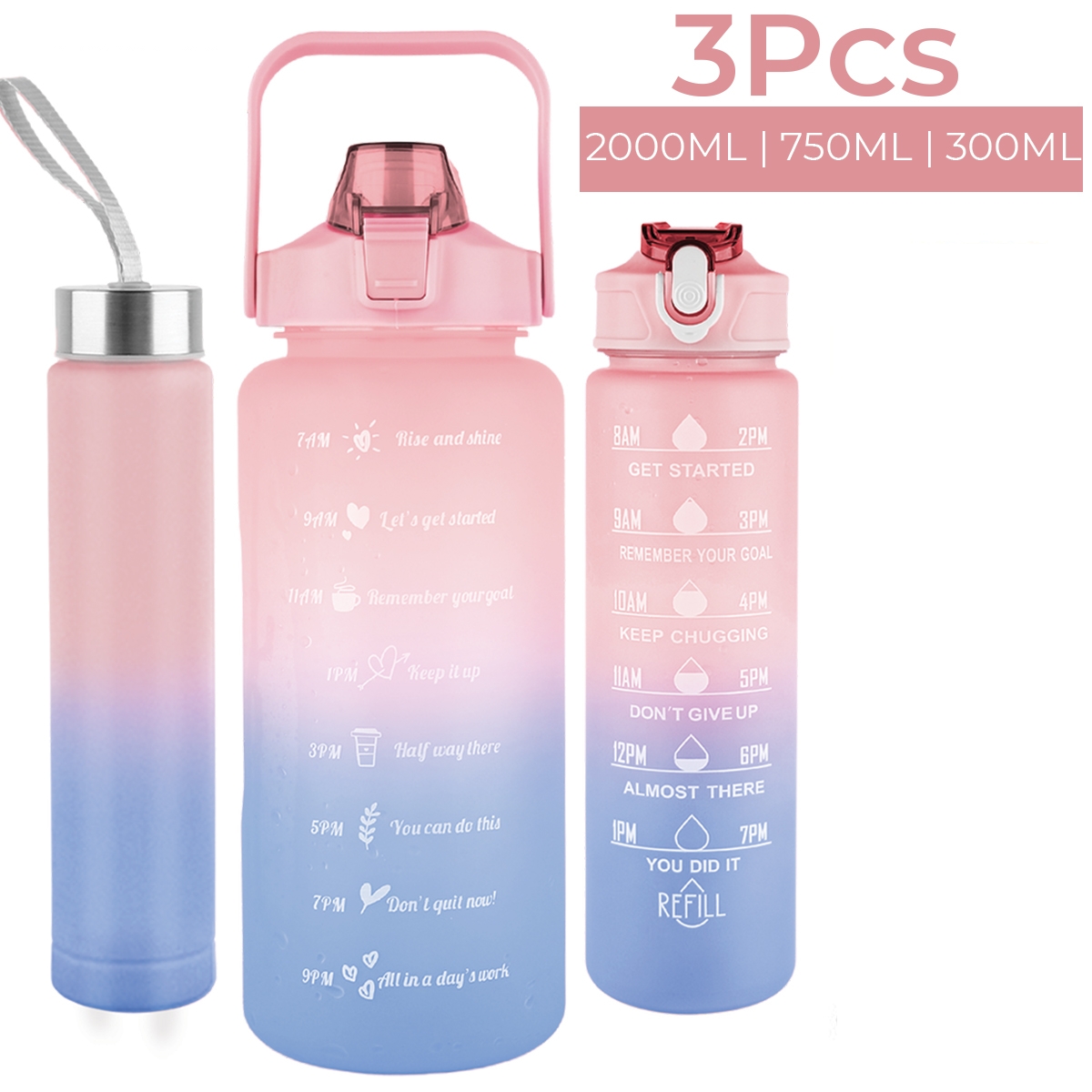 2000ml Motivational Water Bottle With Straw | 2L Gradient Color Drinking Water Bottle