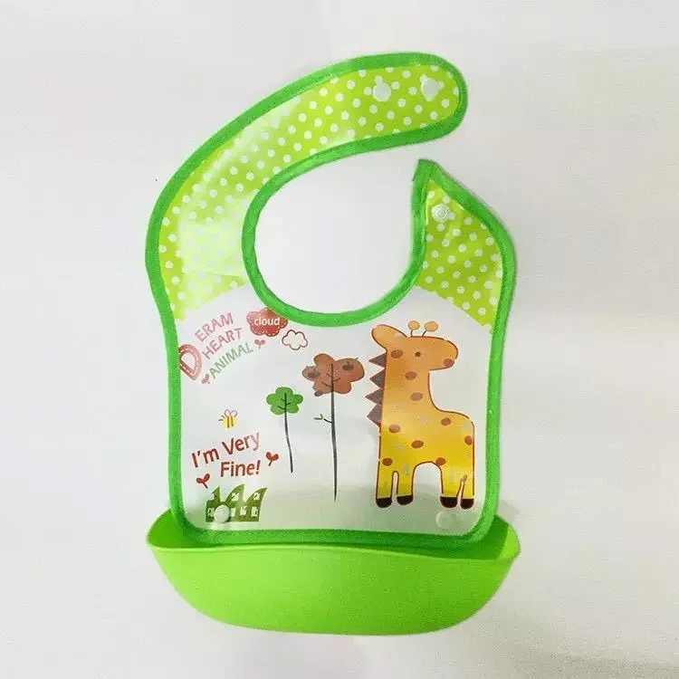 Detachable Rice Pocket Baby Bib Imitation Silicone Waterproof Bibs For Baby Kids Burp Cloth Cartoon Adjustable Feeding Bavoir