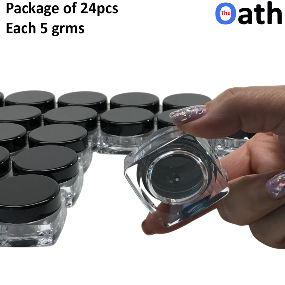 24pcs 5grams Empty Cosmetic Plastic Containers Clear with Black Lid for Cream Makeup Lotions Lip Balm Eyshadow Sample Glitter Storage, Mini Refillable Travel Jars Small